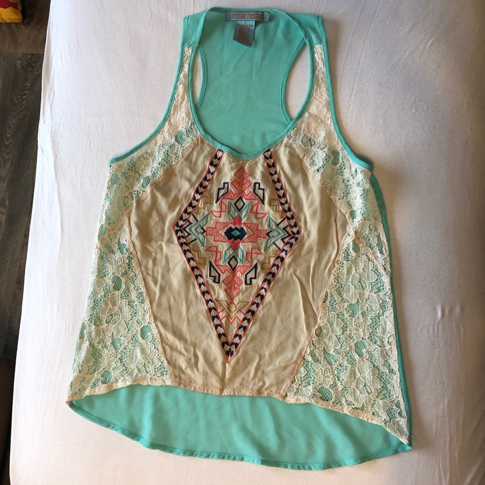 Bohemian embroidered with lace tank top